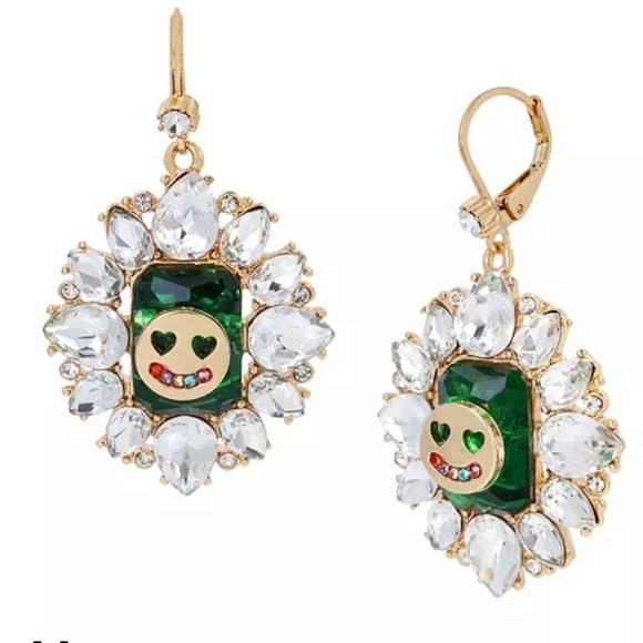 Betsey Johnson Ice Queen Smiley Stone Drops Earrings New - Picture 1 of 3